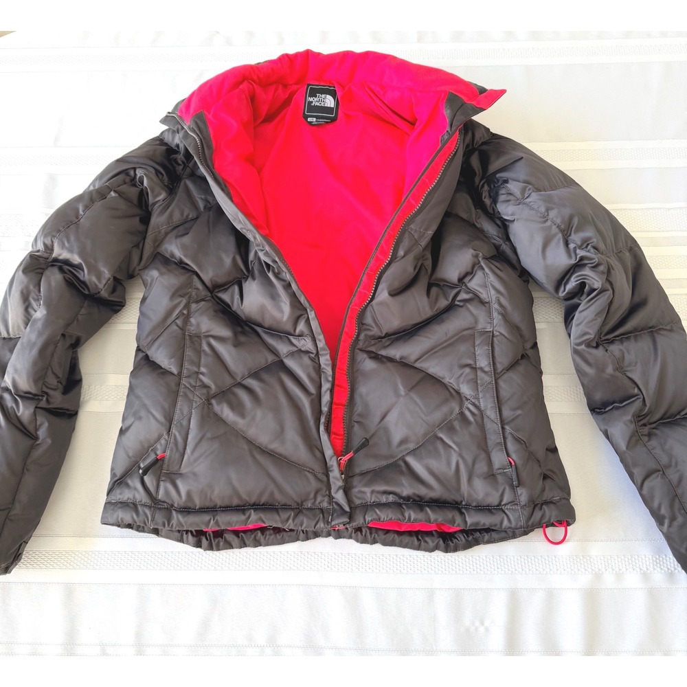 The North Face Womens Large Puffer Jacket Brown Pink Quilted Down Coat Full Zip